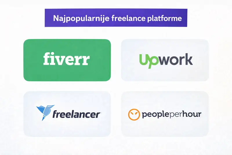 freelance platforme za početnike kao što su Fiverr, Upwork i Freelancer