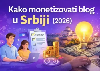 Kako monetizovati blog u Srbiji 2026 – vizuelni prikaz monetizacije bloga kroz sadržaj, strategiju i prihod