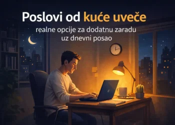 Poslovi od kuće uveče uz dnevni posao – osoba radi za laptopom u večernjim satima